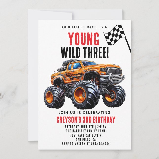 Modern Kids Monster Trucks Birthday Party  Invitation (Front)