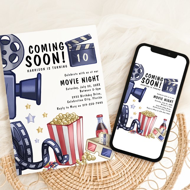 Modern Kids Movie Night Birthday Party Invitation (Creator Uploaded)