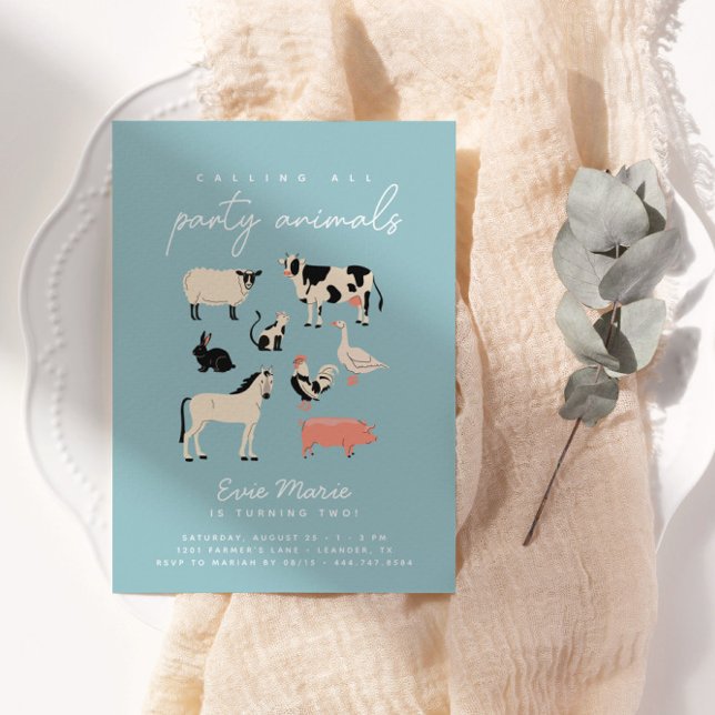Modern Kids Party Animals | Farm Theme Birthday Invitation (Simple, modern and totally fun! Celebrate your little kid in style with this adorable invitation.)