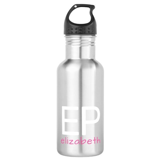 Modern Kids Pink Silver Personalised Small 532 Ml Water Bottle (Front)