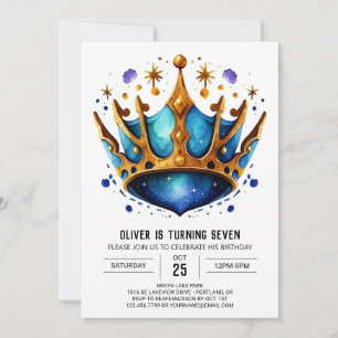 Modern Kids Prince Crown Birthday Invitation