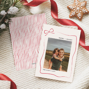 Modern Kids Red Bow Family Photo Christmas Holiday Card