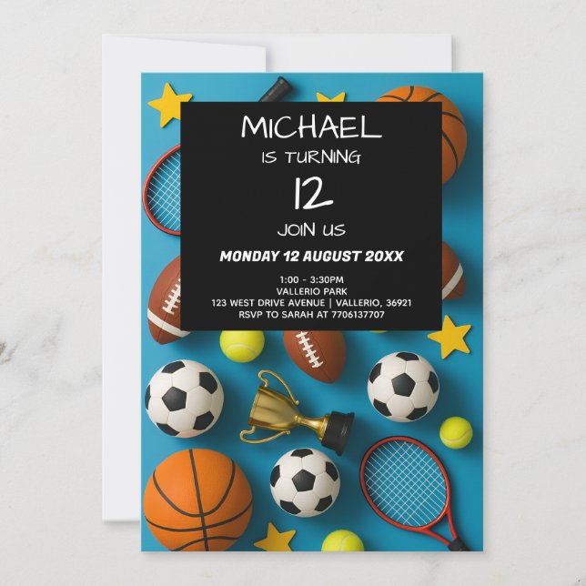 Modern Kids Sports Birthday Invitation (Front)