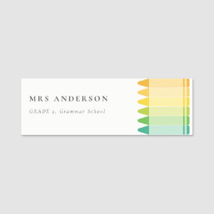 Modern Kids Teacher Colorful Rainbow Crayon Colors Name Tag