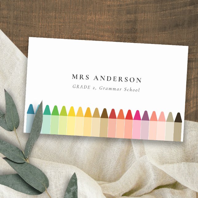 Modern Kids Teacher Colourful Rainbow Crayon Colou Business Card (Creator Uploaded)