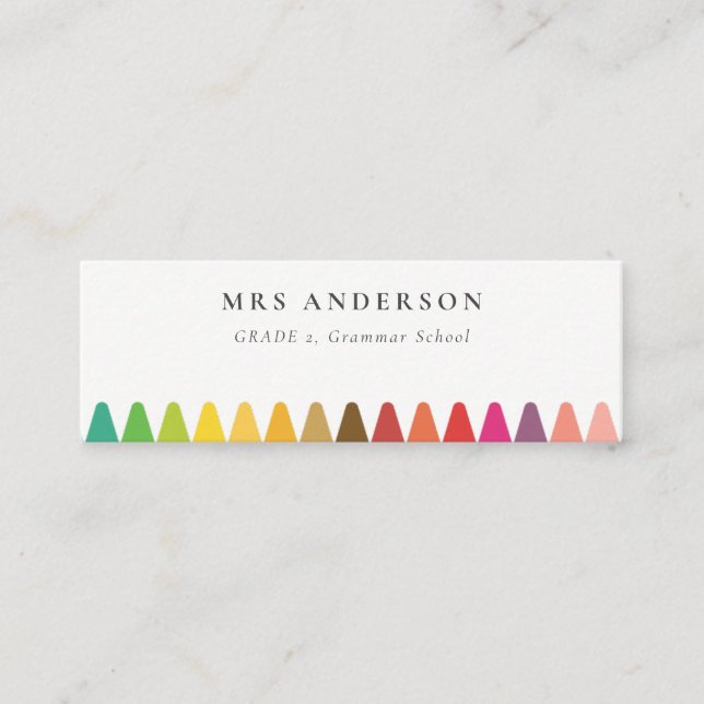 Modern Kids Teacher Colourful Rainbow Crayon Colou Mini Business Card (Front)
