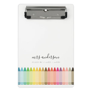 Modern Kids Teacher Colourful Rainbow Crayon Colou Mini Clipboard