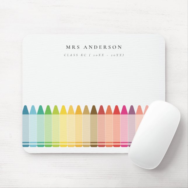 Modern Kids Teacher Colourful Rainbow Crayon Colou Mouse Mat (With Mouse)