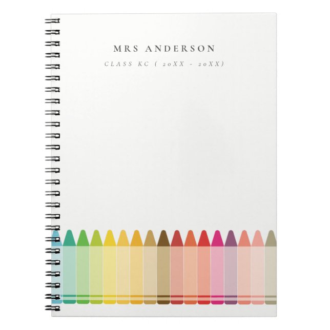 Modern Kids Teacher Colourful Rainbow Crayon Colou Notebook (Front)