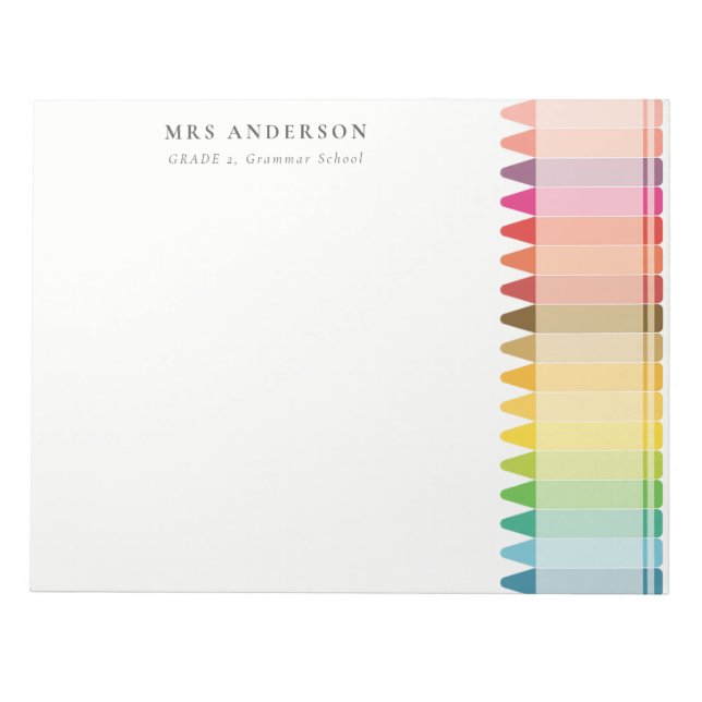 Modern Kids Teacher Colourful Rainbow Crayon Colou Notepad (Front)