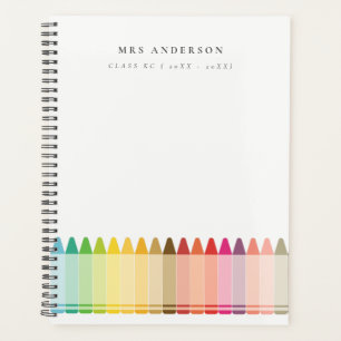 Modern Kids Teacher Colourful Rainbow Crayon Colou Planner