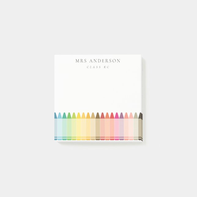 Modern Kids Teacher Colourful Rainbow Crayon Colou Post-it Notes (Front)