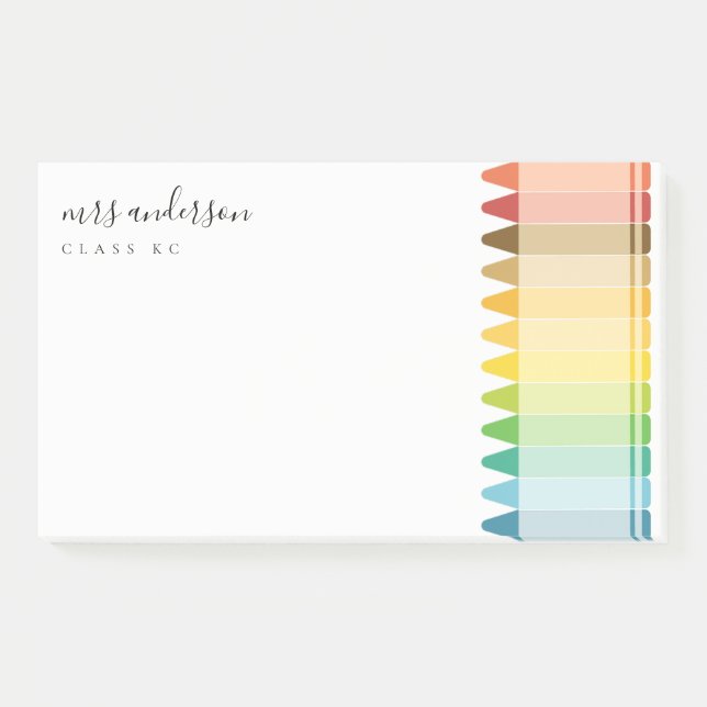 Modern Kids Teacher Colourful Rainbow Crayon Colou Post-it Notes (Front)