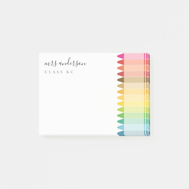 Modern Kids Teacher Colourful Rainbow Crayon Colou Post-it Notes (Front)