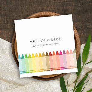 Modern Kids Teacher Colourful Rainbow Crayon Colou Square Business Card