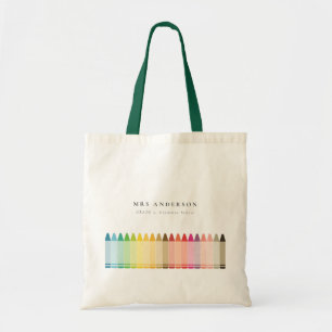 Modern Kids Teacher Colourful Rainbow Crayon Colou Tote Bag