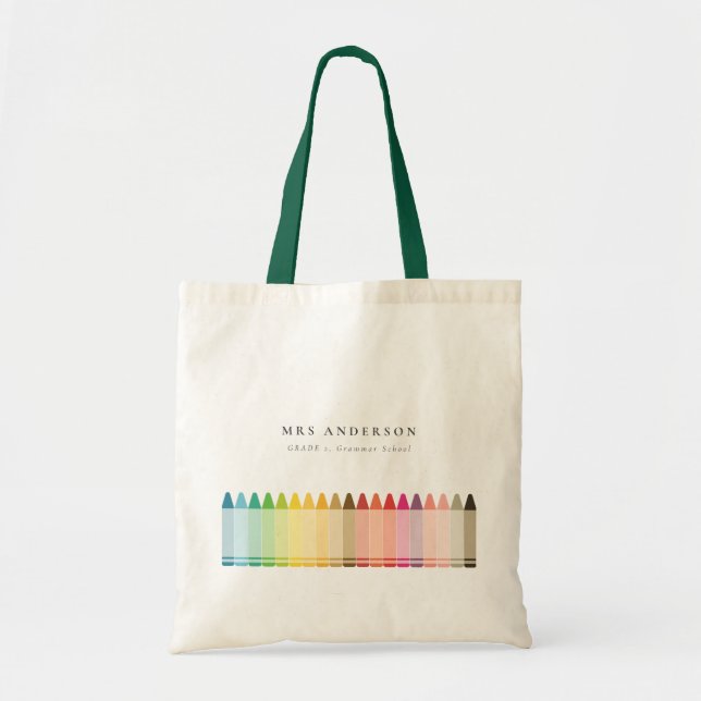 Modern Kids Teacher Colourful Rainbow Crayon Colou Tote Bag (Front)
