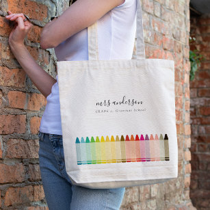 Modern Kids Teacher Colourful Rainbow Crayon Colou Tote Bag