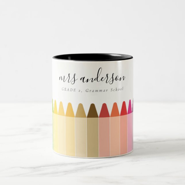 Modern Kids Teacher Colourful Rainbow Crayon Colou Two-Tone Coffee Mug (Center)