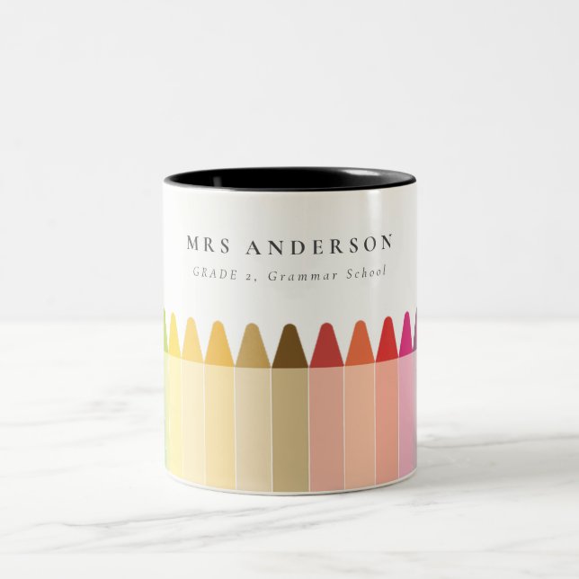 Modern Kids Teacher Colourful Rainbow Crayon Colou Two-Tone Coffee Mug (Center)