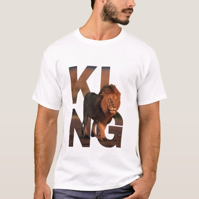 Modern King Lion Graphic T-Shirt - Bold Typography (Front)