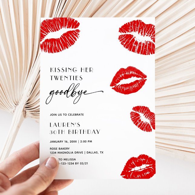 Modern Kissing My Twenties Goodbye 30th Birthday Invitation (Creator Uploaded)