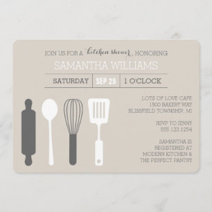 Modern Kitchen Bridal Shower Grey and White Invitation