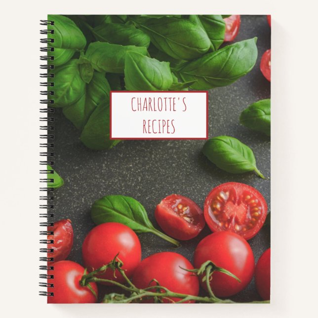 Modern Kitchen Cooking Veggie Tomato Basil Recipe Notebook (Front)