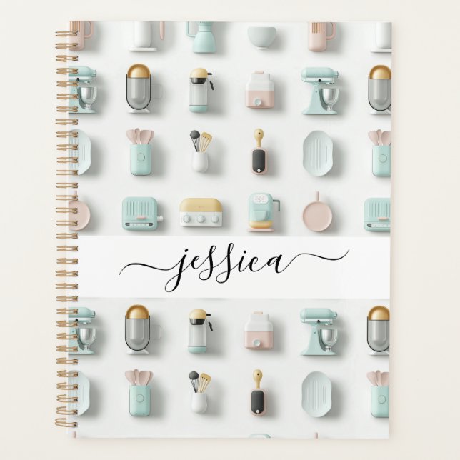 Modern kitchen icons pattern script name planner (Front)