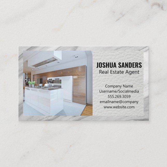 Modern Kitchen | Leather | Marble Border Business Card (Front)