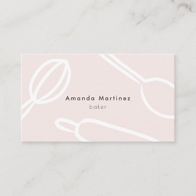 Modern Kitchen Utensils Blush Pink Baker Business Card (Front)