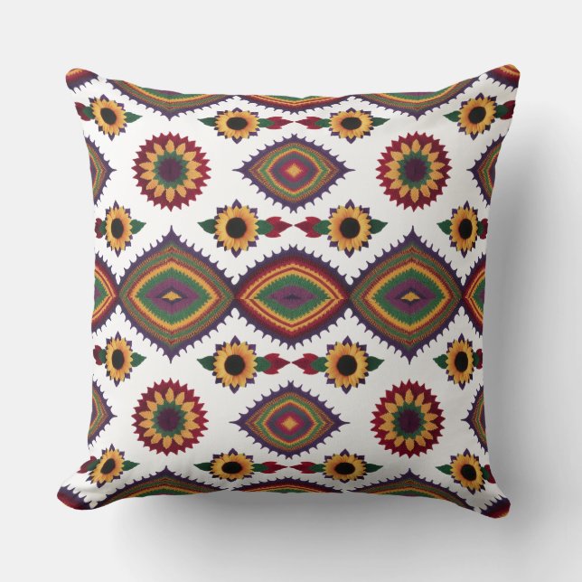Modern Knitted Sunflower & Mandala Pattern Throw  Cushion (Front)