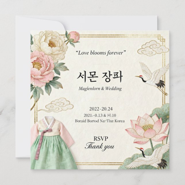 Modern Korean Traditional Wedding Invitation (혼례 초 (Front)
