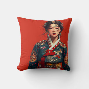 Modern Korean Woman in Hanbok Portrait Cushion