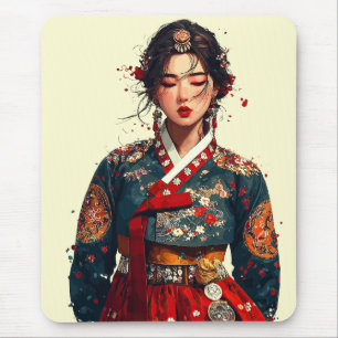 Modern Korean Woman in Hanbok Portrait Mouse Mat