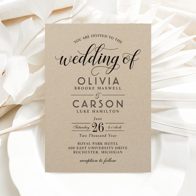 Modern Kraft and Black Script Wedding Invitation (Creator Uploaded)