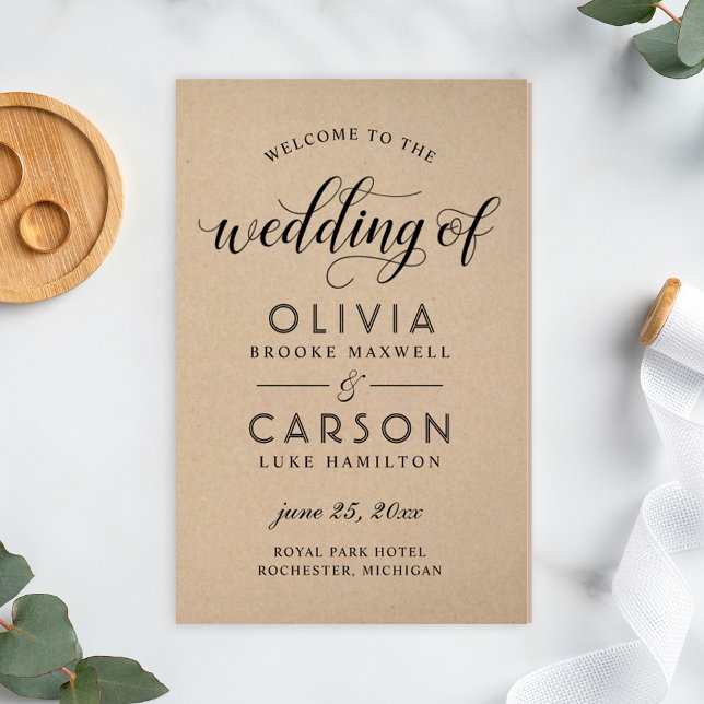 Modern Kraft and Black Script Wedding Programs (Creator Uploaded)