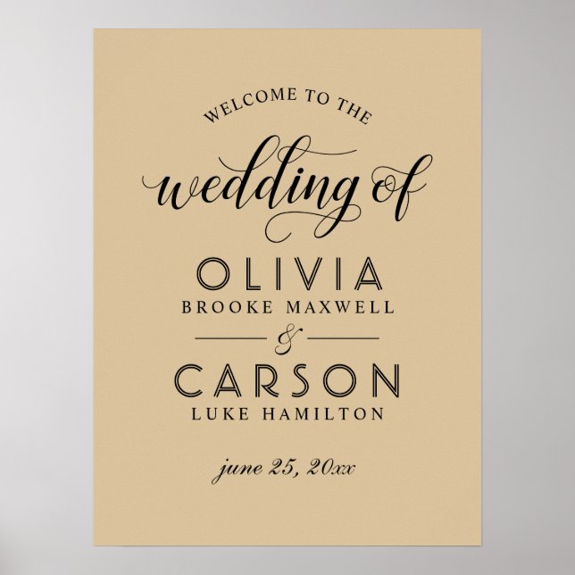 Modern Kraft and Black Script Wedding Welcome Poster (Front)