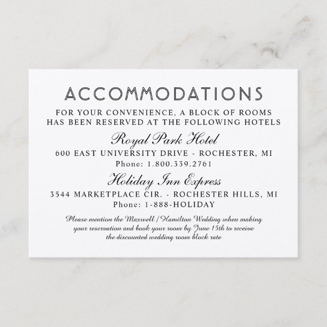 Modern Kraft and Black Wedding Accommodations Enclosure Card (Front)