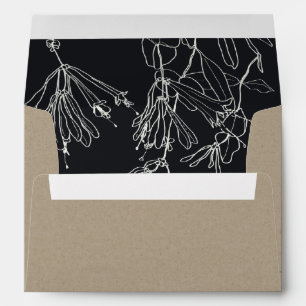 MODERN KRAFT BLACK LINE DRAWING FLORAL ADDRESS ENVELOPE