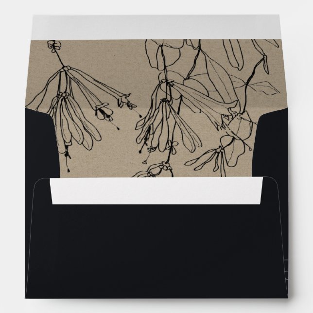 MODERN KRAFT BLACK LINE DRAWING FLORAL ADDRESS ENVELOPE (Back (Bottom))