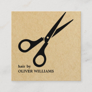 Modern Kraft Black Scissors Hair Stylist Square Business Card