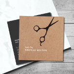 Modern Kraft Black Scissors Hair Stylist Square Business Card<br><div class="desc">Modern fully customisable business card template with PRINTED kraft paper and black background and scissors icon. Cool simple design,  perfect for beauty salon,  hair stylist,  hairdresser.</div>