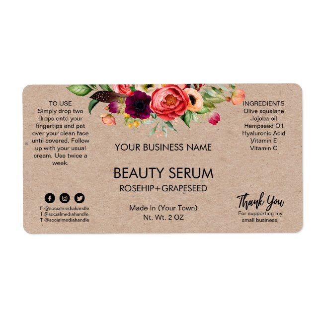 Modern Kraft Face And Hair Serum Labels (Front)