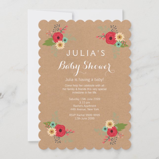 Modern Kraft Floral Baby Shower Invite (Front)