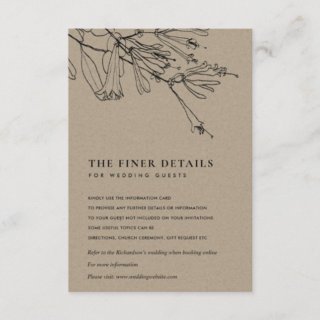 MODERN KRAFT FLORAL LINE DRAWING WEDDING DETAIL ENCLOSURE CARD (Front)