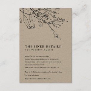 MODERN KRAFT FLORAL LINE DRAWING WEDDING DETAIL ENCLOSURE CARD