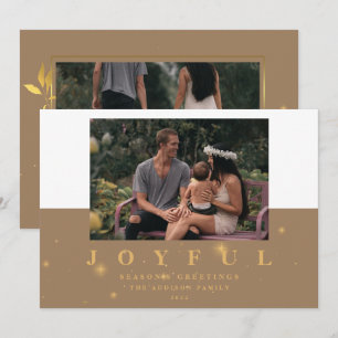 Modern Kraft & Gold Joyful Two Picture Christmas Holiday Card
