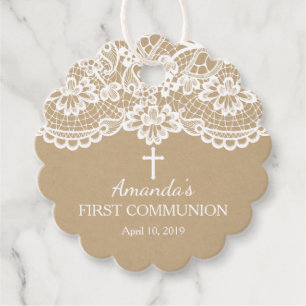 Modern Kraft & Lace First Holy Communion Favour Tags