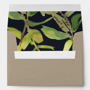 MODERN KRAFT LEAF FOLIAGE WATERCOLOR GREEN ADDRESS ENVELOPE